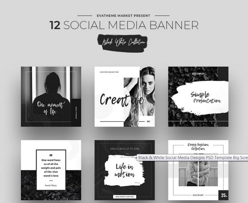 Black & White Social Media Designs PSD Template