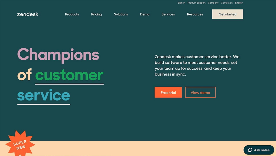 Zendesk b2b website design