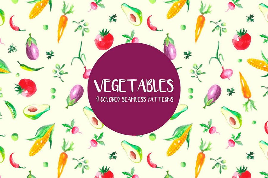 Watercolor Vegetables Vector Seamless Free Pattern