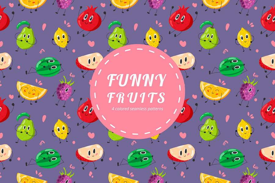 Funny Fruits Vector Free Pattern