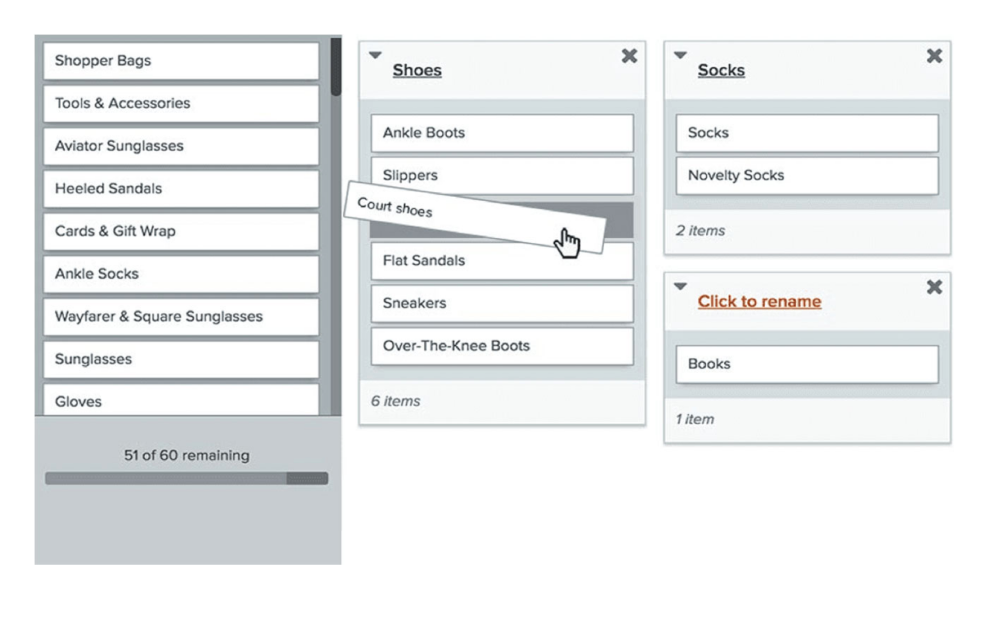 Card sorting for an eCommerce website that sells clothing